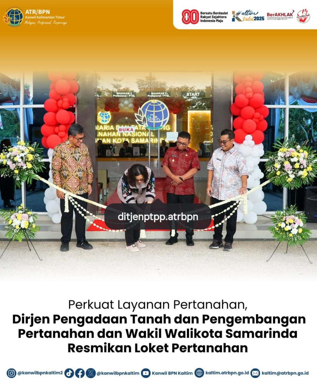 Perkuat Layanan Pertanahan, Dirjen Pengadaan Tanah dan Pengembangan Pertanahan dan Wakil Walikota Samarinda Resmikan Loket Pertanahan