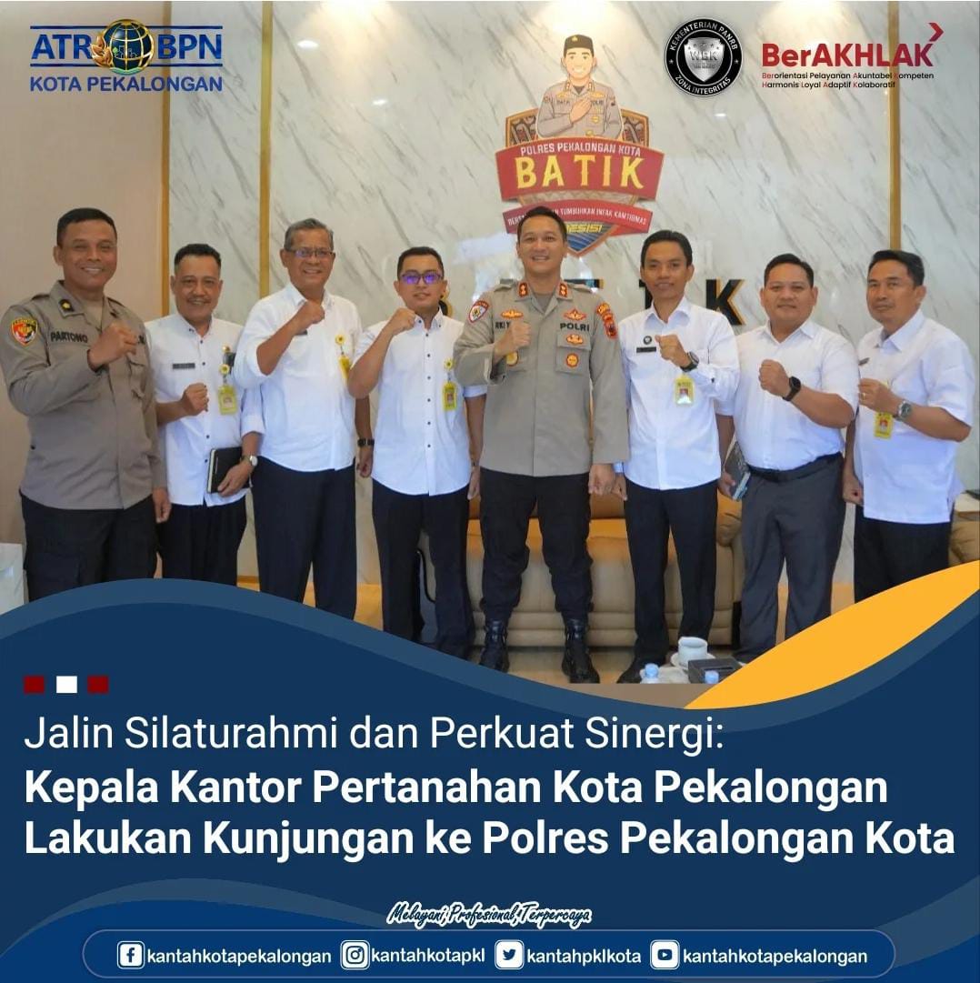 Jalin Silaturahmi dan Perkuat Sinergi: Kepala Kantor Pertanahan Kota Pekalongan Lakukan Kunjungan ke Polres Pekalongan Kota