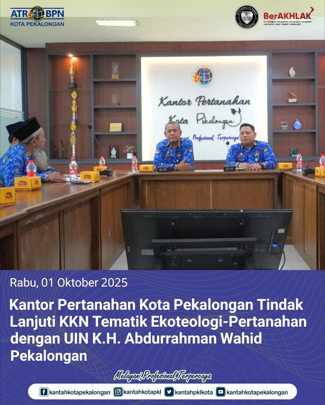 Kantor Pertanahan Kota Pekalongan Tindak Lanjuti KKN Tematik Ekoteologi – Pertanahan dengan UIN K.H. Abdurrahman Wahid Pekalongan