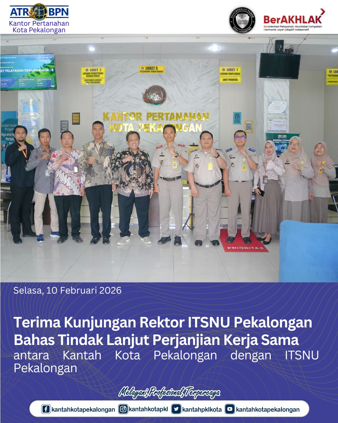 Terima Kunjungan Rektor ITSNU Pekalongan Bahas Tindak Lanjut Perjanjian Kerja Sama antara Kantah Kota Pekalongan dengan ITSNU Pekalongan