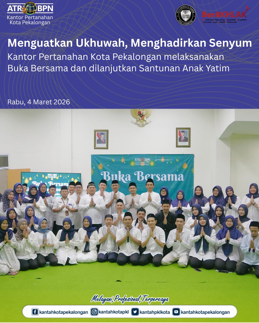 Pererat Silaturahmi, Kantor Pertanahan Kota Pekalongan Melaksanakan Kegiatan Buka Bersama dan Santunan Anak Yatim