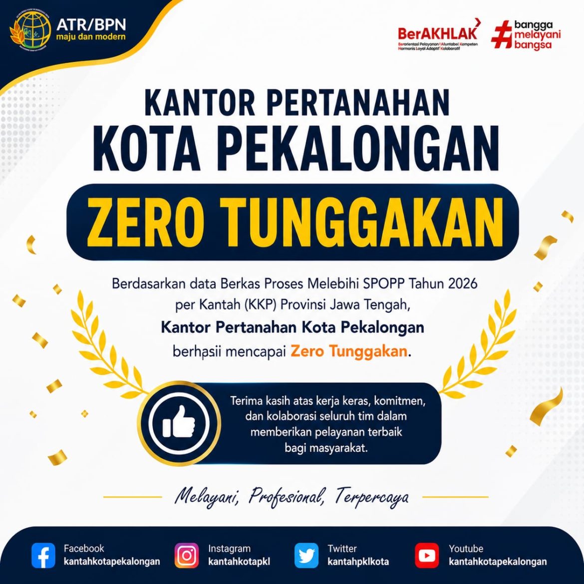 Kantor Pertanahan Kota Pekalongan Meraih Predikat Zero Tunggakan