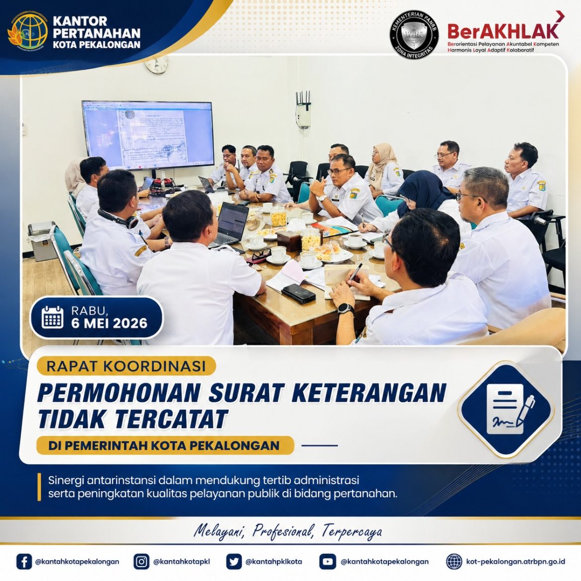 Kantah Kota Pekalongan Menghadiri Rapat Koordinasi dengan Pemda Kota Pekalongan